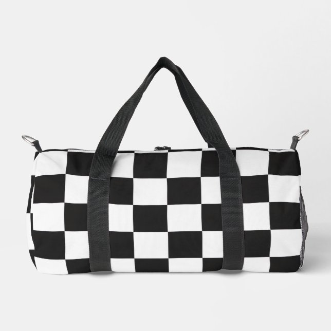 Bold Classic Retro Black and White Checkered  Duffle Bag (Front)