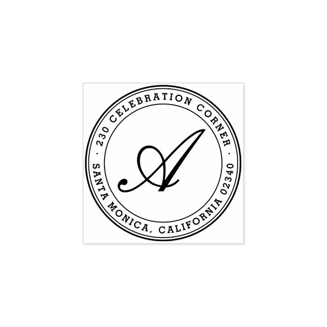 Bold Classic Script Monogram Round Return Address Rubber Stamp (Imprint)