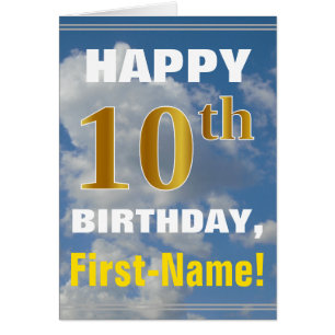 Bold, Cloudy Sky, Faux Gold 10th Birthday + Name