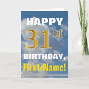 Bold, Cloudy Sky, Faux Gold 31st Birthday + Name Card