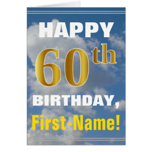 Bold, Cloudy Sky, Faux Gold 60th Birthday + Name