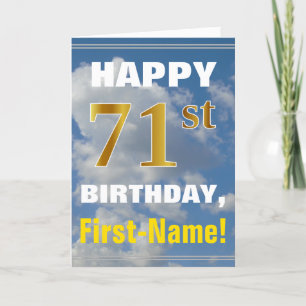 Bold, Cloudy Sky, Faux Gold 71st Birthday + Name Card