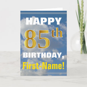 Bold, Cloudy Sky, Faux Gold 85th Birthday + Name Card