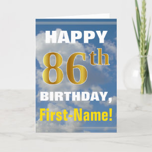 Bold, Cloudy Sky, Faux Gold 86th Birthday + Name Card