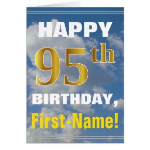 Bold, Cloudy Sky, Faux Gold 95th Birthday + Name