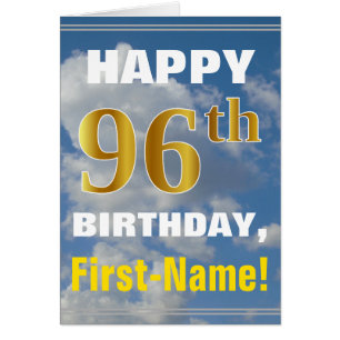 Bold, Cloudy Sky, Faux Gold 96th Birthday + Name