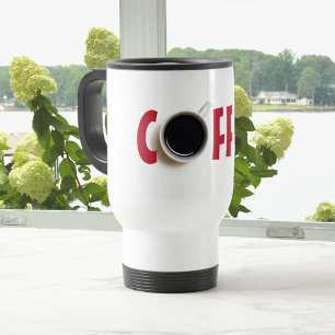 Bold COFFEE text Black Red  White Travel Mug