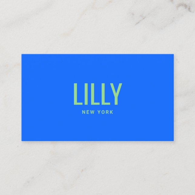 Bold Colbalt Blue Lime Green  Typography Business Card (Front)