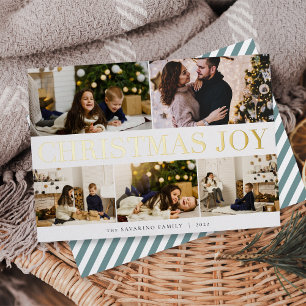 Bold Collage   Christmas Joy 5 Photo Foil Holiday Card
