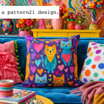 Bold color kittens and hearts purple pattern