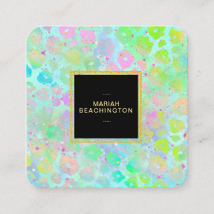 ** Bold Colorful Abstract Animal AP93  Neon Gold Square Business Card