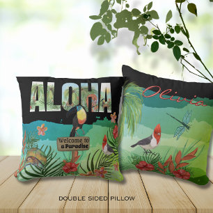 Bold Colorful Aloha Tropical Beauty Double-Sided  Cushion