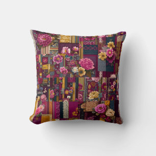 Bold Colorful Boho Floral Patchwork Pattern Cushion