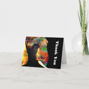 Bold Colorful Elephant Head Portrait Thank You Card