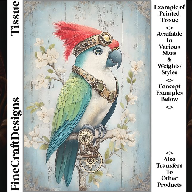 Bold Colorful Fantasy Bird Parrot J8R Decoupage Tissue Paper (Creator Uploaded)