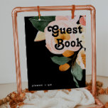 Bold Colorful Floral | Black Guest Book Sign<br><div class="desc">This bold colorful floral | black guest book sign will go wonderfully with your bright modern botanical wedding. The large watercolor blush pink, burnt orange, dusty rose flowers, and glimpses of peaches or apricot within the greenery give this design a vibrant, elegant boho garden feel. The unique design has a...</div>
