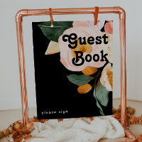 Bold Colorful Floral | Black Guest Book Sign