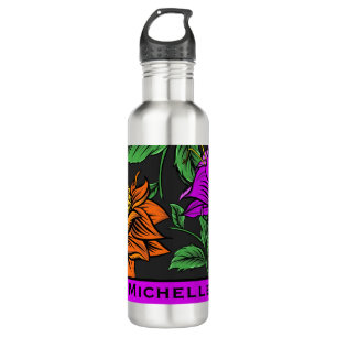 Bold Colorful Flowers on Dark Grey Personalised 710 Ml Water Bottle