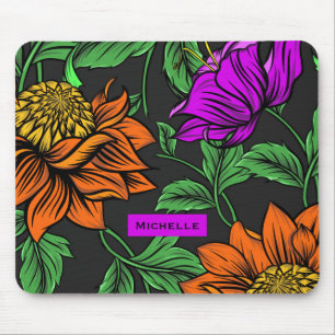 Bold Colorful Flowers on Dark Grey Personalised Mouse Mat