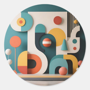 Bold Colorful Geometric Abstract Classic Round Sticker