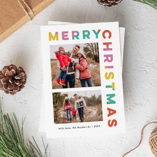 Bold Colorful Merry Christmas 2-Photo  Holiday Card