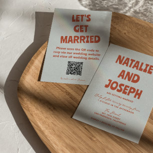 Bold Colorful Retro Funky bright QR Code Wedding Invitation