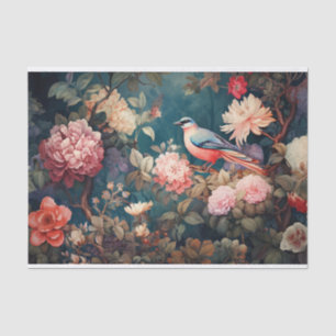 Bold, colorful Toile de Jouy bird and florals Tissue Paper