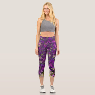 Bold Colorful Trippy Groovy Funky Fractal Art Capri Leggings
