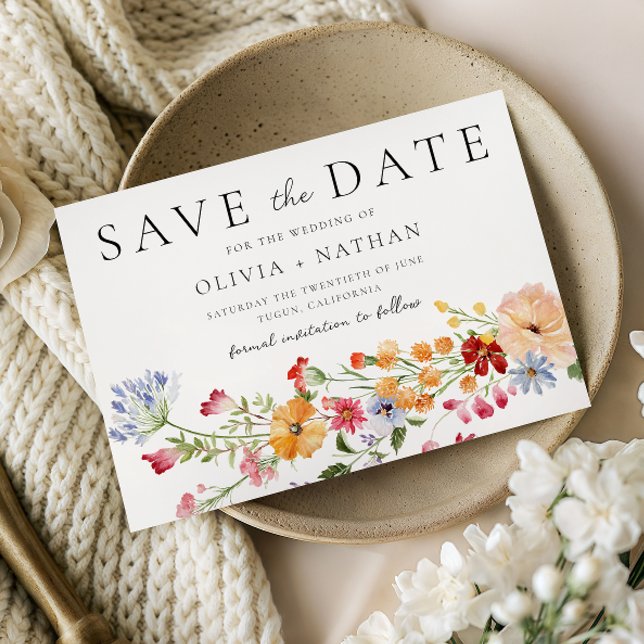 Bold Colorful Watercolor Wildflowers Wedding Save The Date (Creator Uploaded)