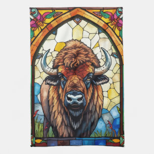 Bold Colors Bison Buffalo Cottagecore Rustic Print Tea Towel