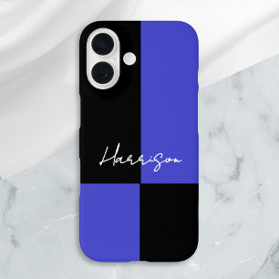 Bold Colour Block Blue and Black Personalised iPhone 16 Case