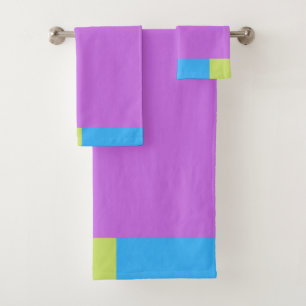 Bold Colour Blocks Green Blue Pink 4 Bath Towel Set