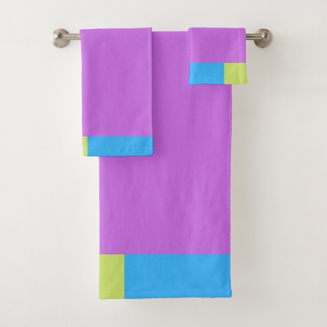 Bold Colour Blocks Green Blue Pink 4 Bath Towel Set (Insitu)