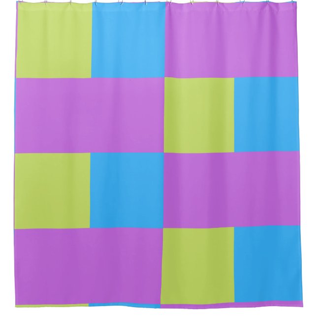 Bold Colour Blocks Green Blue Pink 4 Shower Curtain (Front)