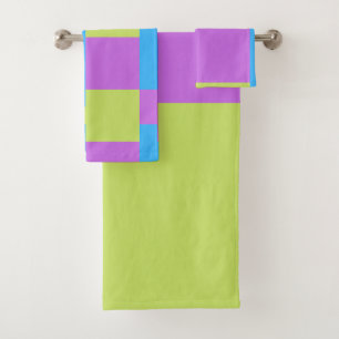Bold Colour Blocks Green Blue Pink 7 Bath Towel Set
