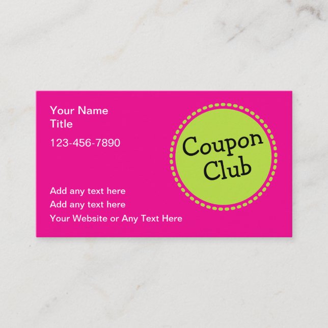 Bold Colour Coupon Club Business Cards  (Front)