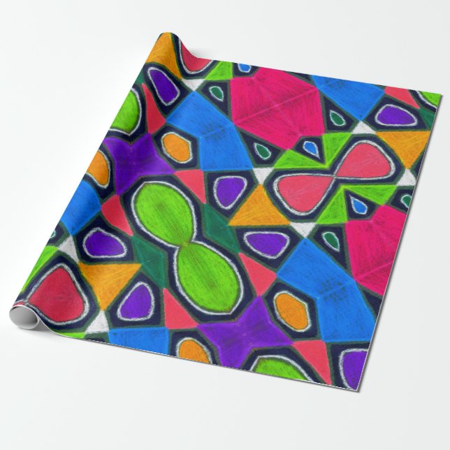 Bold Colour Oil Pastel Wrapping Paper (Unrolled)