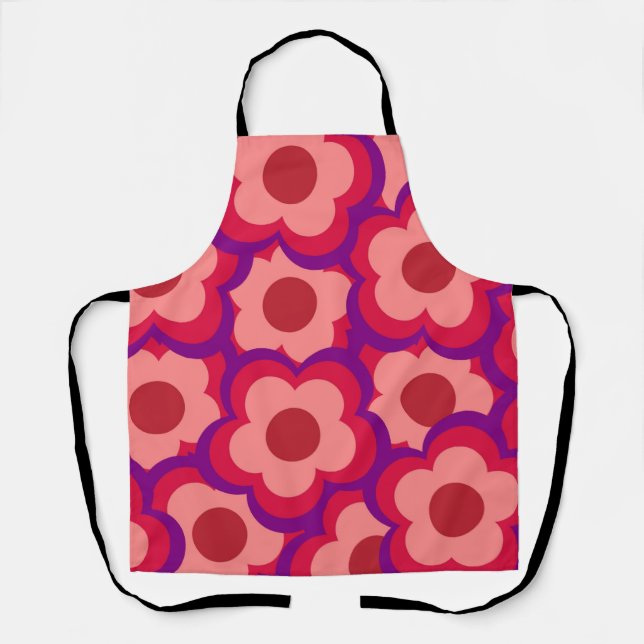Bold Colour Retro Hippie Flower Pattern Apron (Front)