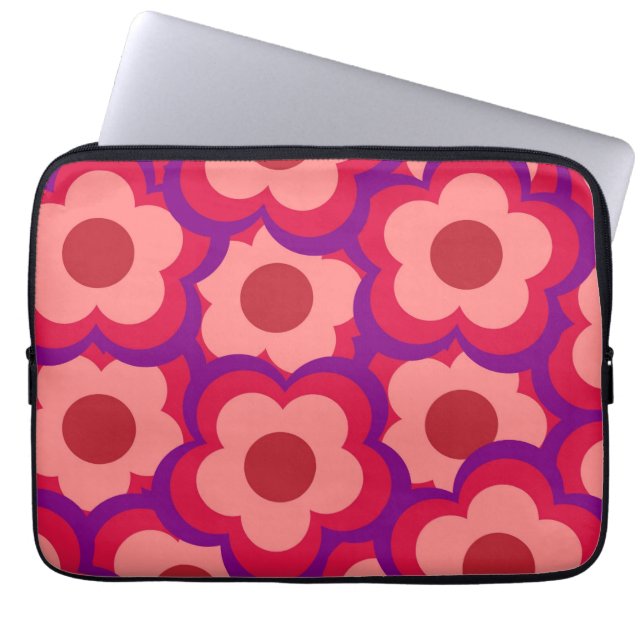 Bold Colour Retro Hippie Flower Pattern Laptop Sleeve (Front)
