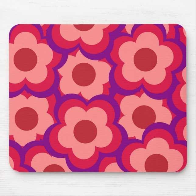 Bold Colour Retro Hippie Flower Pattern Mouse Mat (Front)