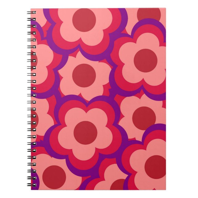 Bold Colour Retro Hippie Flower Pattern Notebook (Front)