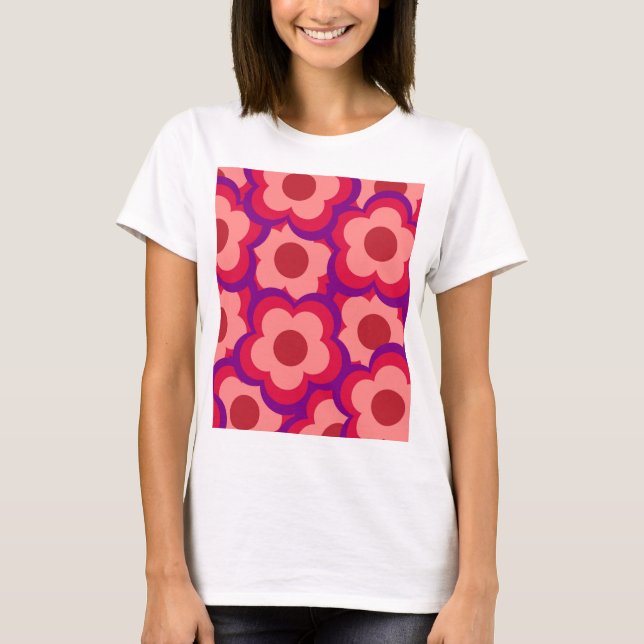 Bold Colour Retro Hippie Flower Pattern T-Shirt (Front)