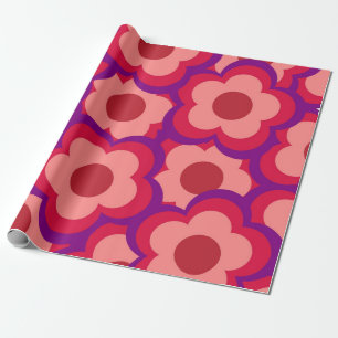 Bold Colour Retro Hippie Flower Pattern Wrapping Paper