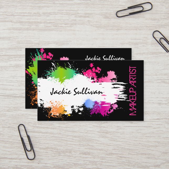 Bold Colour Splash Makeup Artist Business Card (Front/Back In Situ)