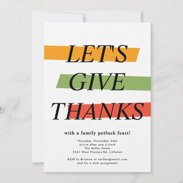 Bold Colour Thanksgiving Party Invitation (Front)