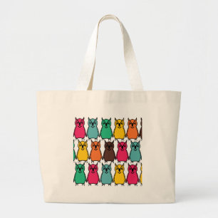 Bold coloured owl background large tote bag