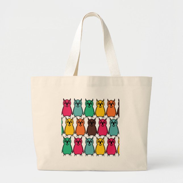 Bold coloured owl background large tote bag (Front)