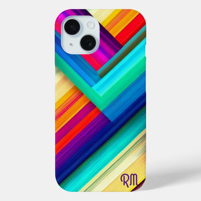 Bold Coloured Stripe Design with Chevron & Initial Case-Mate iPhone Case (Back)