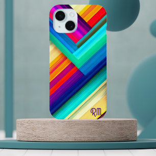 Bold Coloured Stripe Design with Chevron & Initial iPhone 15 Case