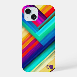 Bold Coloured Stripe Design with Chevron & Initial iPhone 15 Case